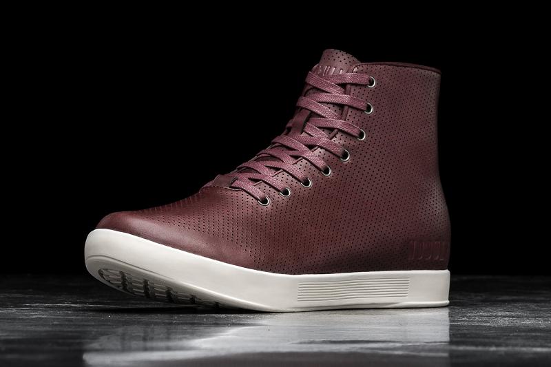 Burgundy Nobull High-Top Burgundy Leather Men\'s Trainers | CA X1407Y